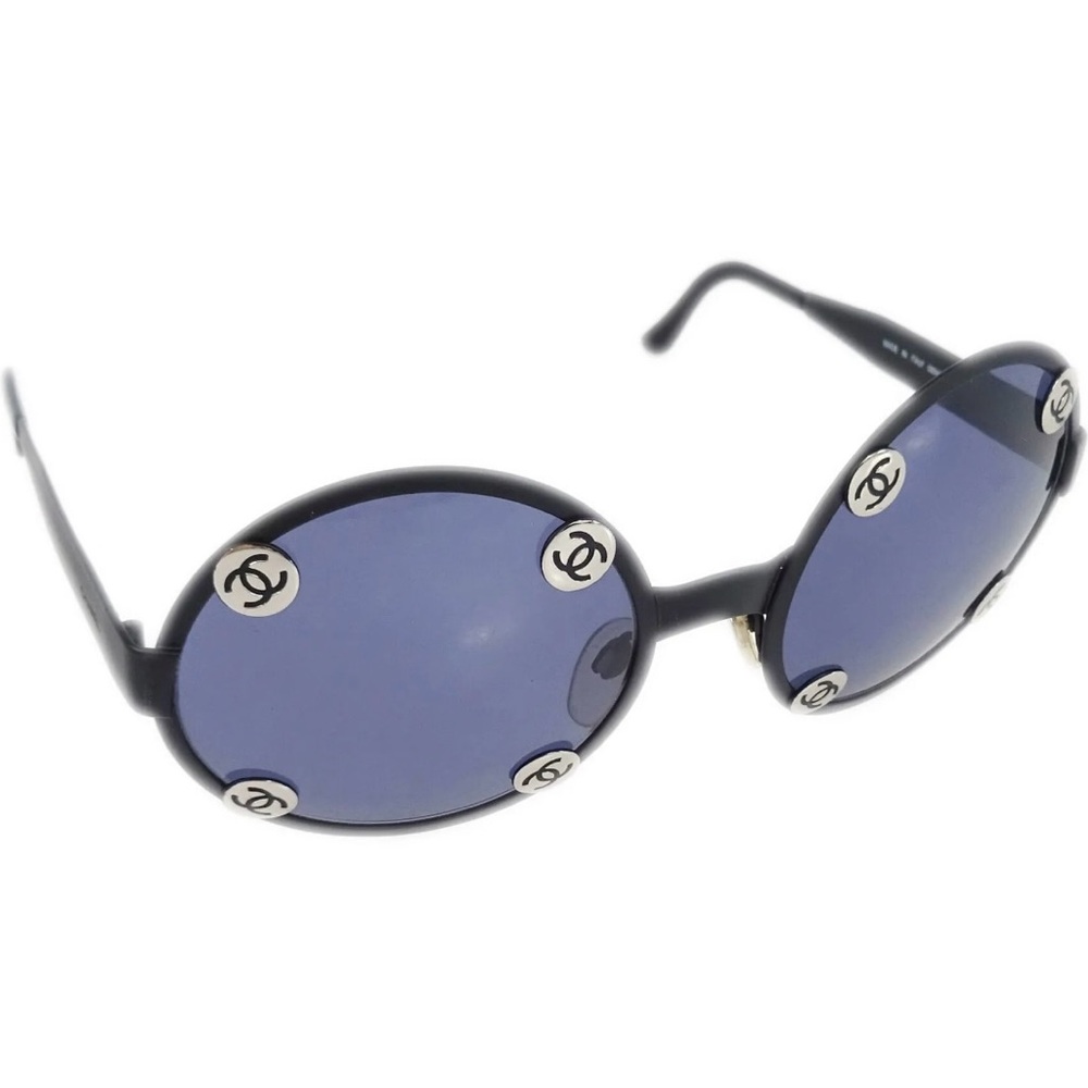 Authentic CHANEL CC Matte Black Round Frame Sunglasses w/ Case - Picture 2 of 16